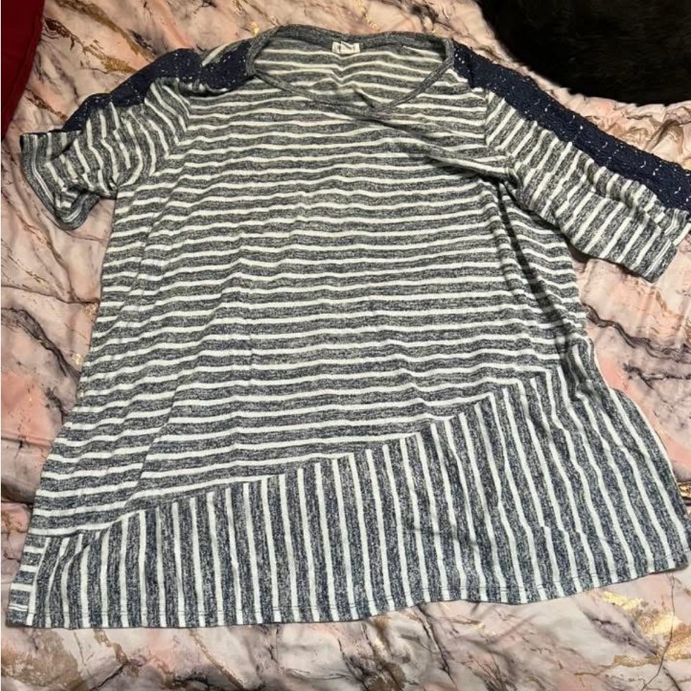 Striped Gray and Blue Asymmetrical Top